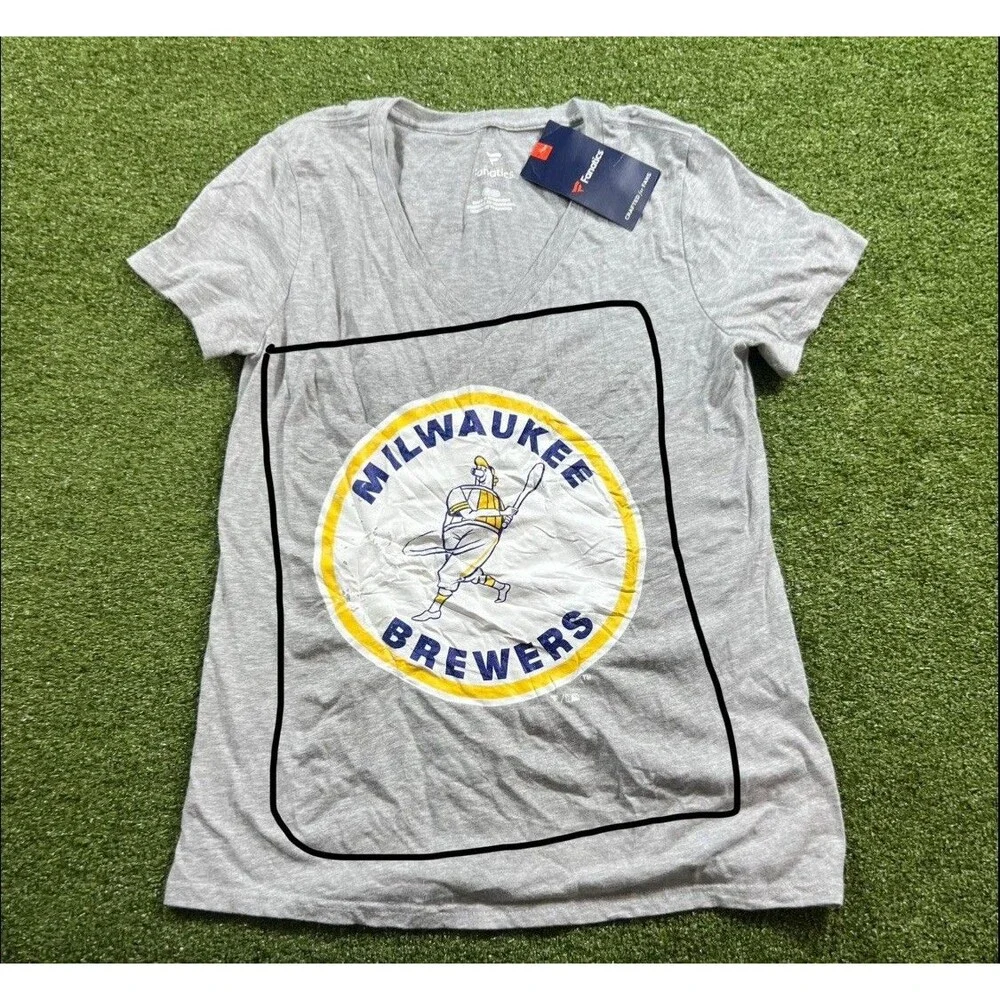 Milwaukee Brewers Women’s Fanatics V-Neck T-Shirt Navy MLB NWT S